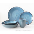 16pc reactieve geglazuurde blauwe diner sets